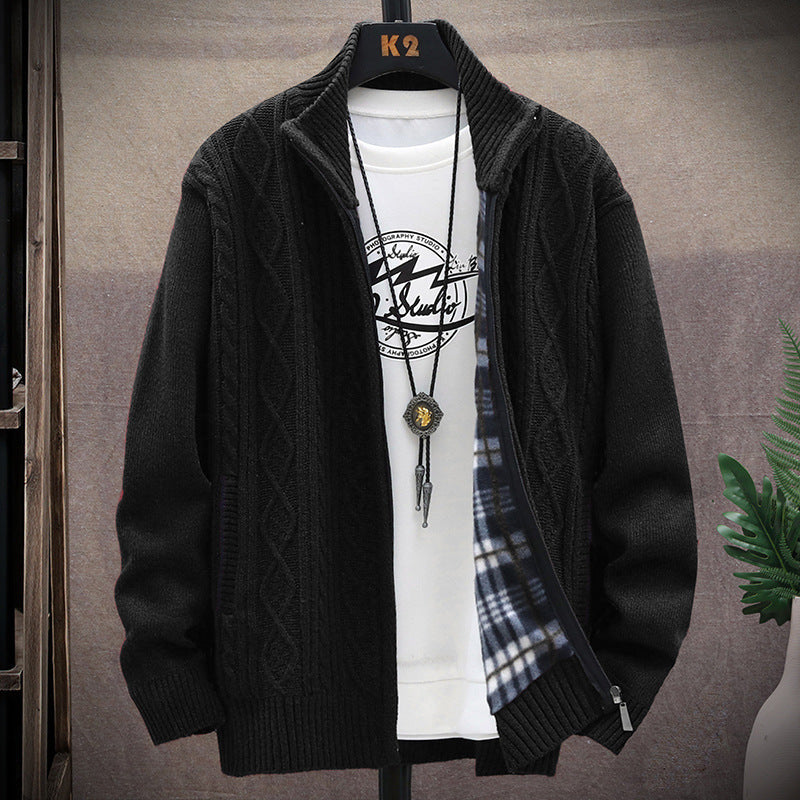 Herren Strickjacke mit Kunstlederdetails und hohem Kragen Krohn-e