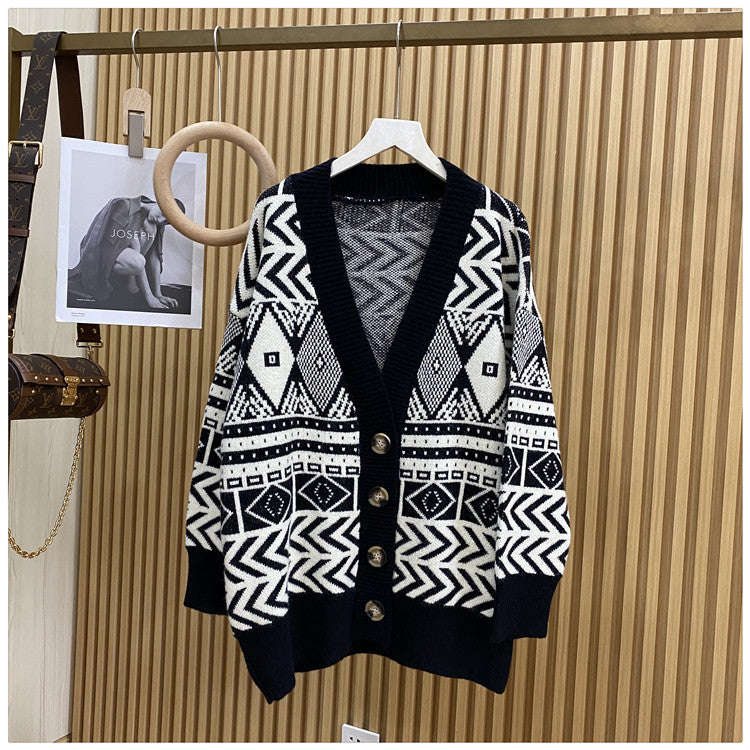 Damen Übergroße Strickjacke mit geometrischem Muster Krohn-e