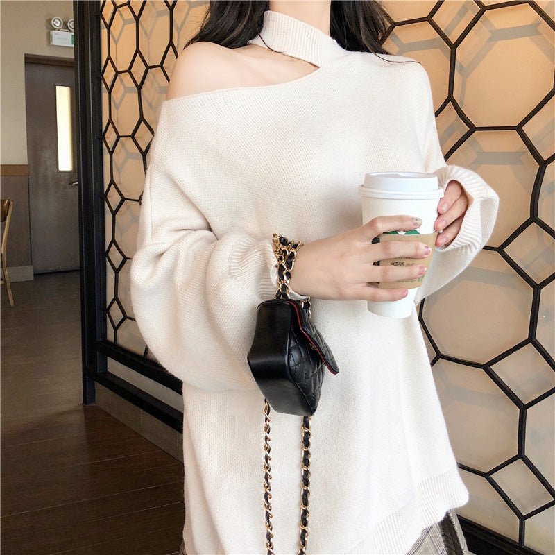 Damen modischer Oversized-Pullover mit schulterfreier Schnittführung und Rollkragen Krohn-e