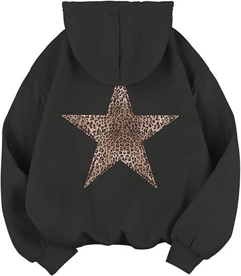 Damen lässiger Kapuzenpullover mit leopardem Muster auf Stern Krohn-e