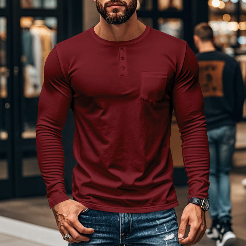 Herren Langarmshirt mit Knopfleiste und Brusttasche Krohn-e
