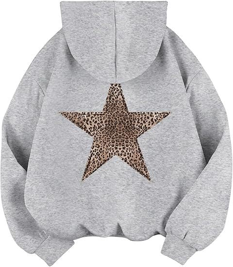 Damen lässiger Kapuzenpullover mit leopardem Muster auf Stern Krohn-e