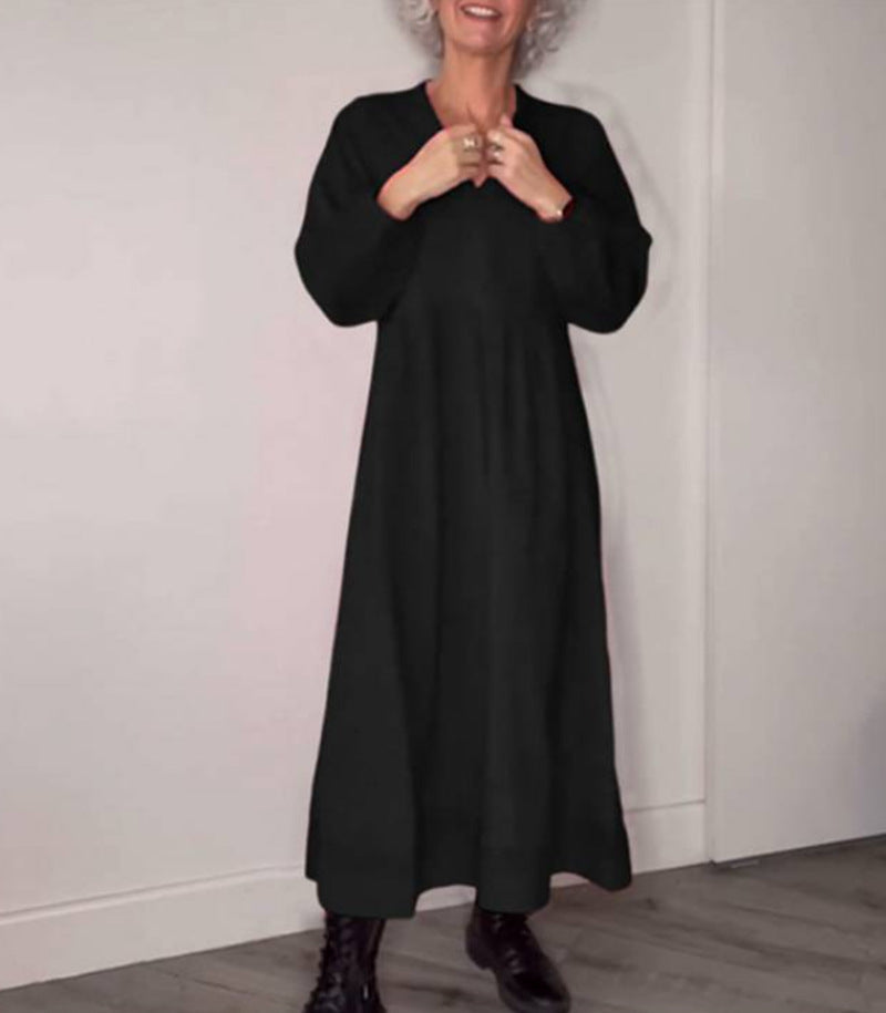 Damen Maxikleid mit elegantem V-Ausschnitt und bequemen langen Ärmeln Krohn-e