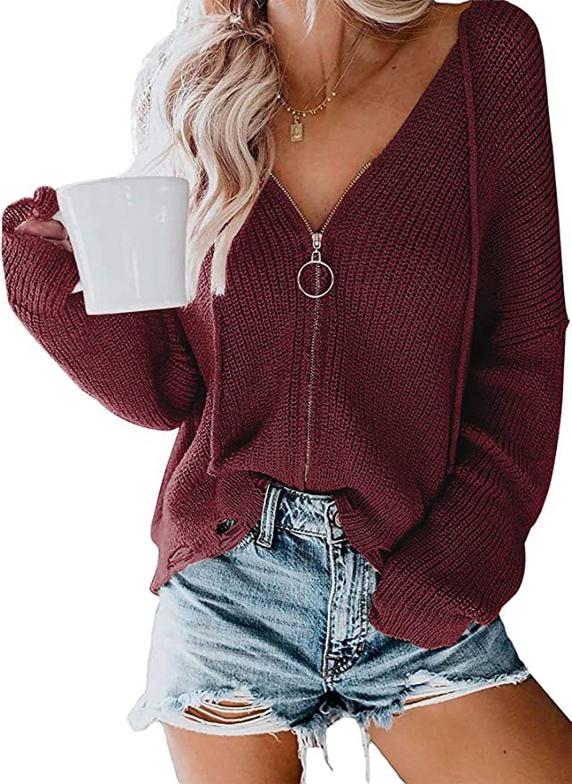 Damen Lässiger Pullover mit modernem Reißverschluss und weitem Schnitt Krohn-e