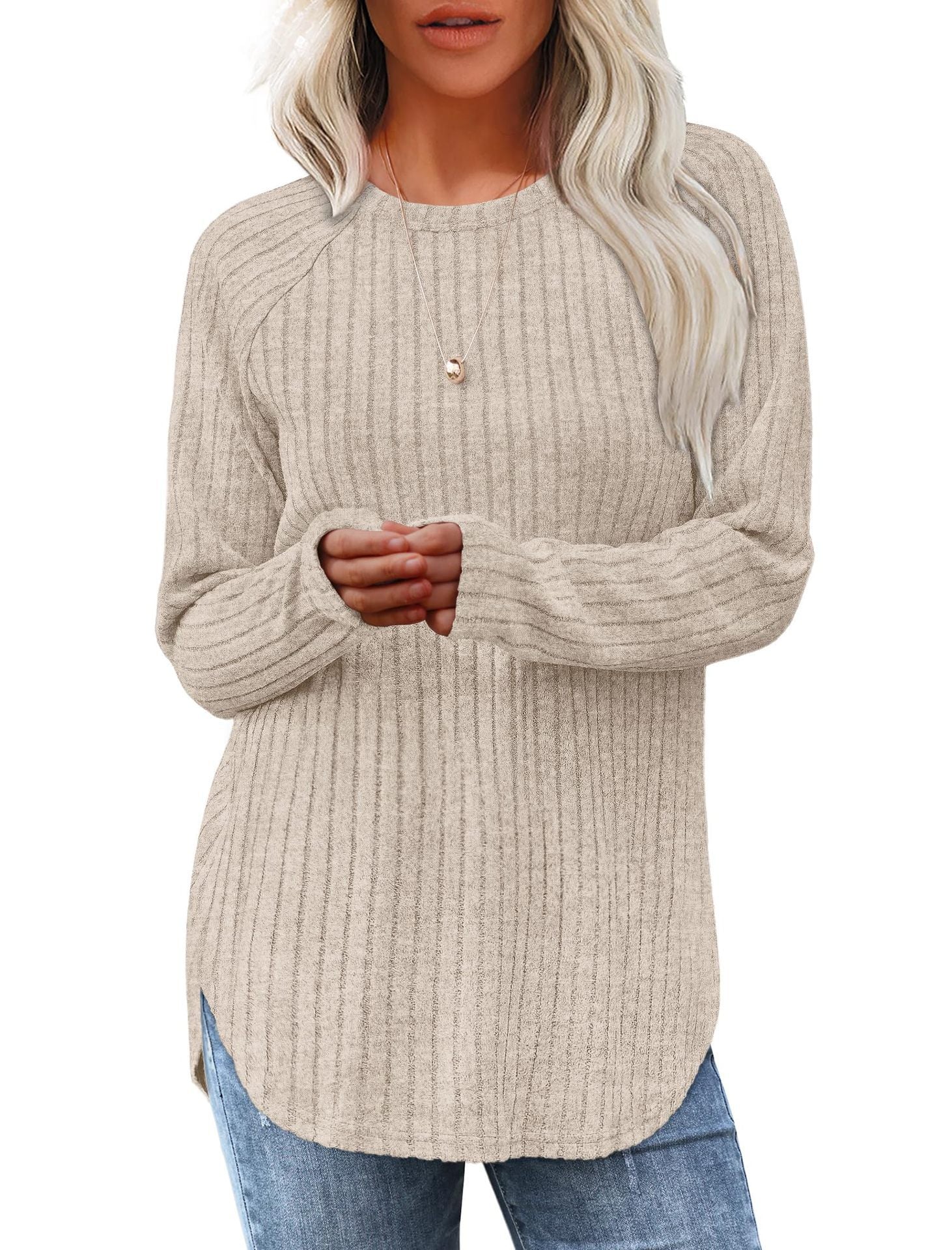 Damen weicher und lässiger Strickpullover mit Rippenmuster Krohn-e