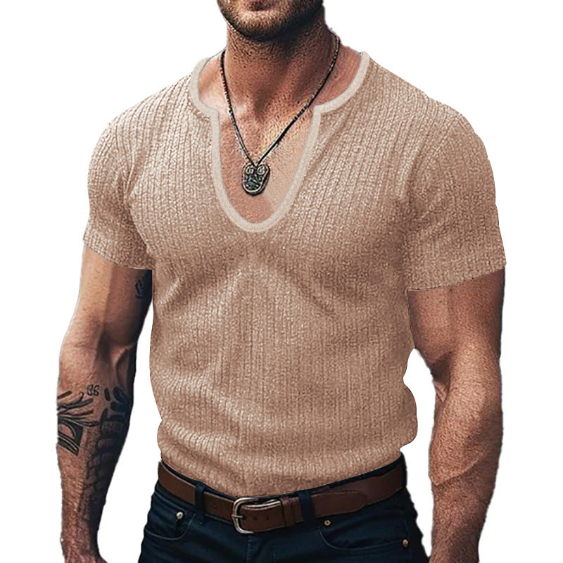 Herren Ribbed V-Ausschnitt T-Shirt Krohn-e