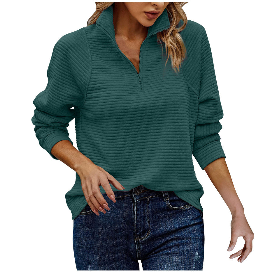 Damen Modischer Waffle-Pullover mit Stehkragen und Reißverschluss Krohn-e
