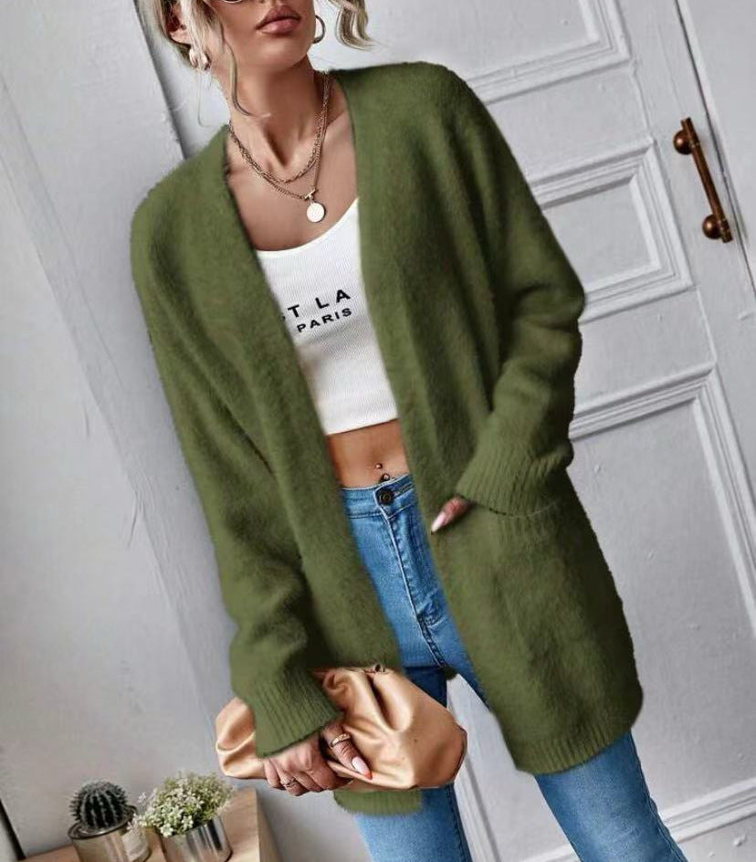Damen Flauschiger Offener Cardigan aus weichem Material Krohn-e