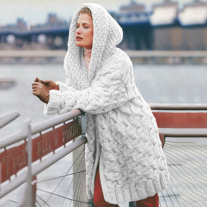 Damen oversized Grobstrickmantel mit Kapuze Krohn-e
