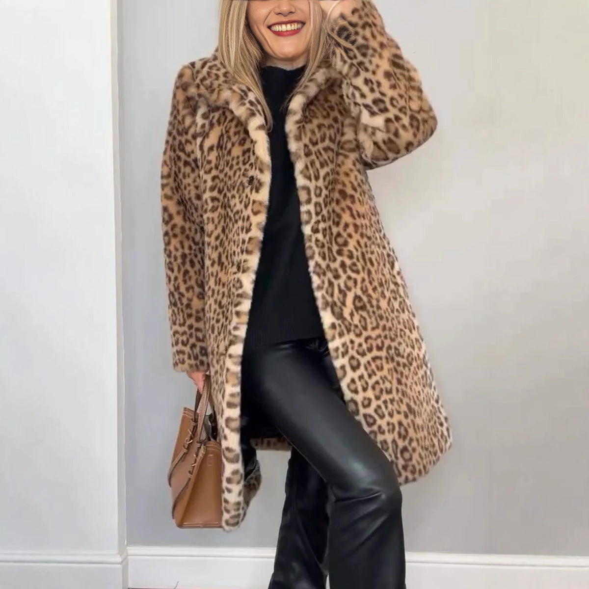 Damen Luxuriöser Teddy-Mantel mit Leopardenmuster und weichem Fleece Krohn-e