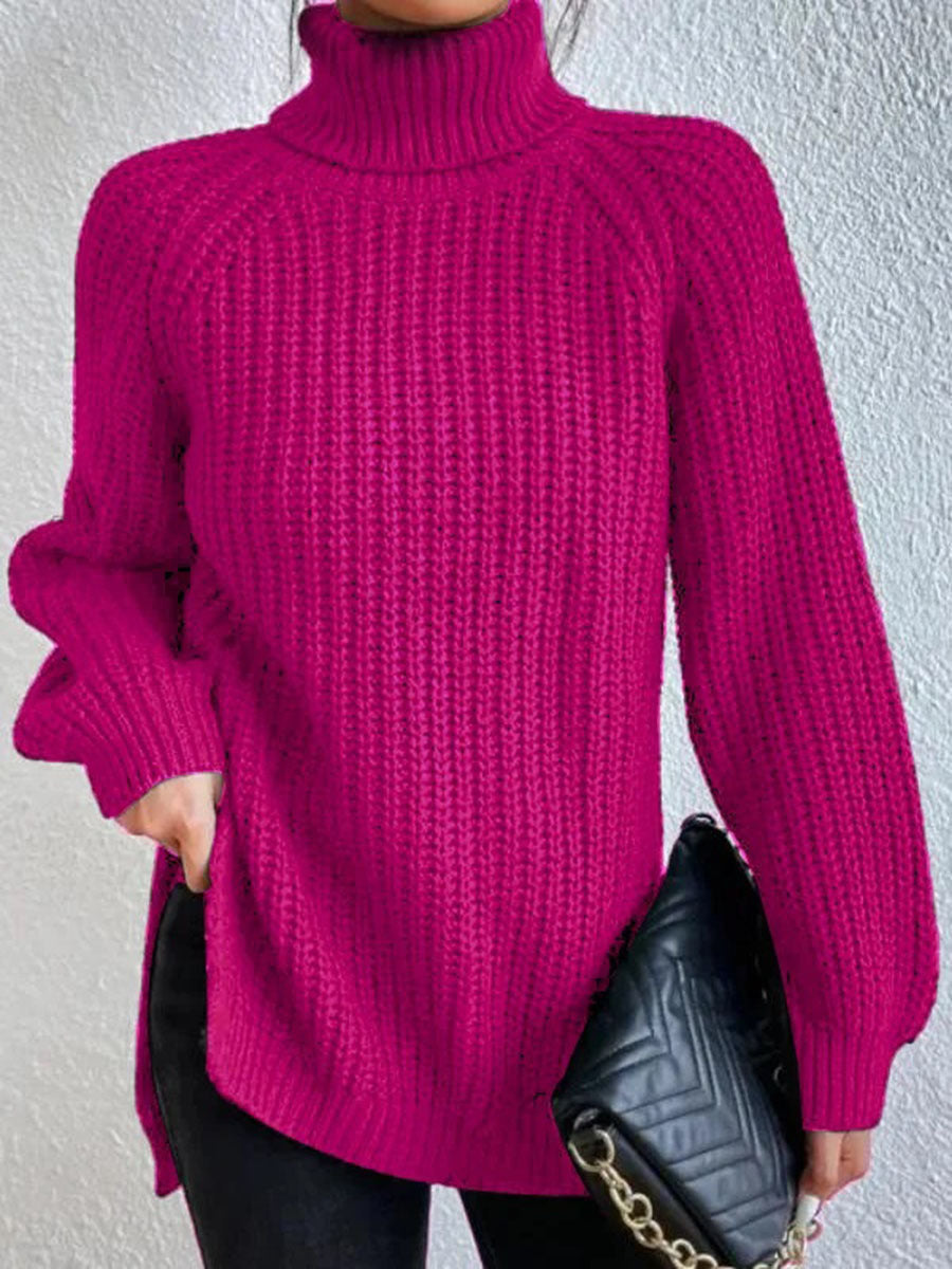Krohn-e | Full Größe Turtle Ribbed Knit Schlitzpullover