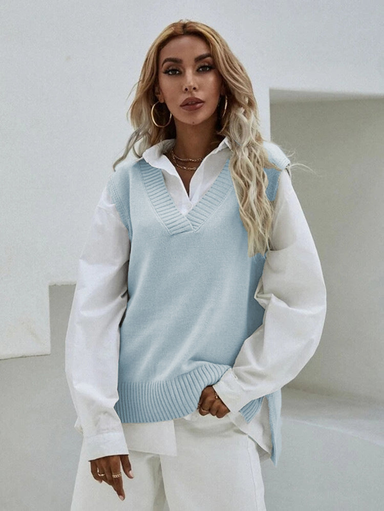 Damen Strickweste mit V-Ausschnitt und eleganter Rippenstruktur Krohn-e