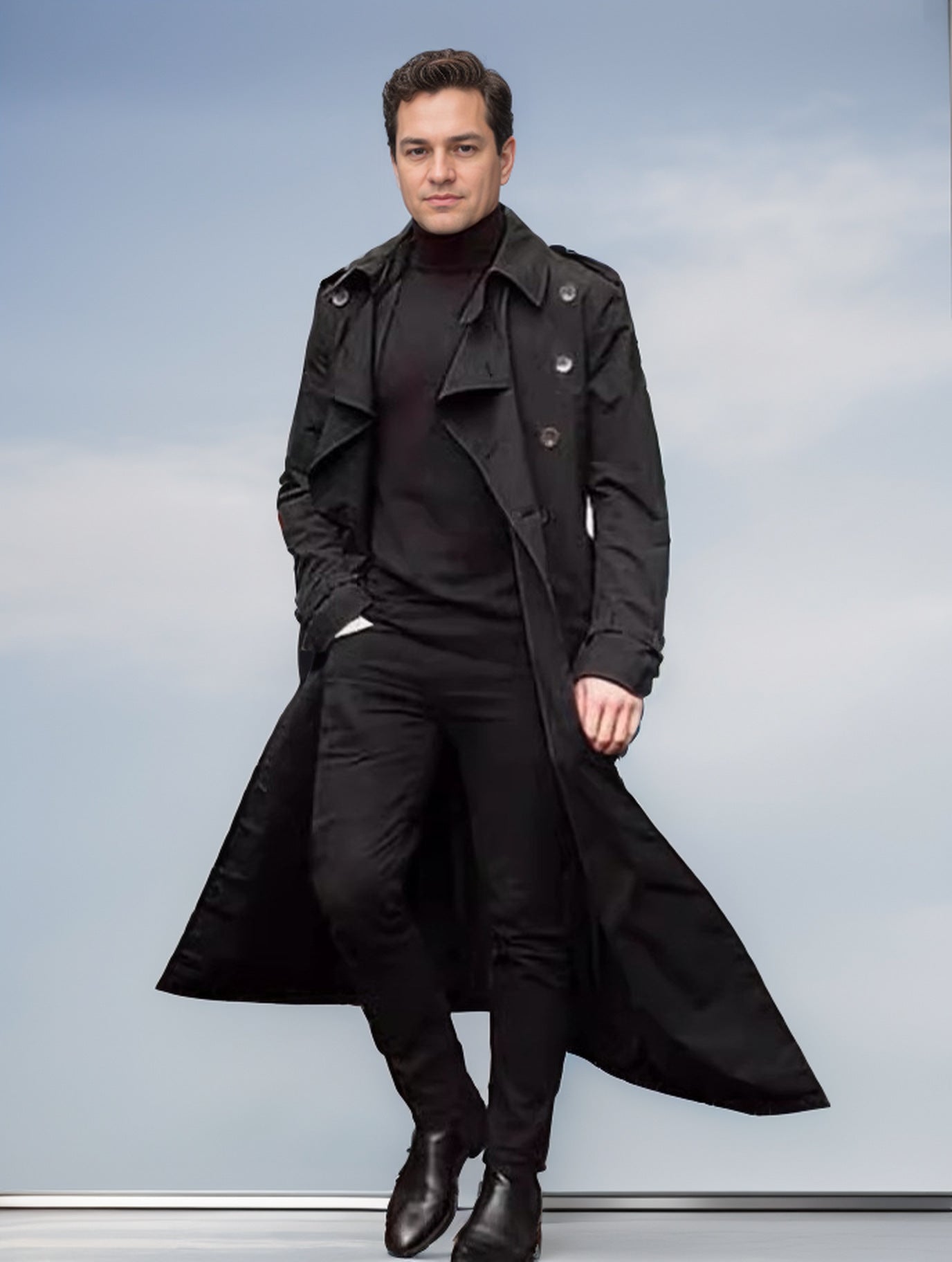 Herren langer Trenchcoat mit modernem Schnitt und praktischen Taschen Krohn-e