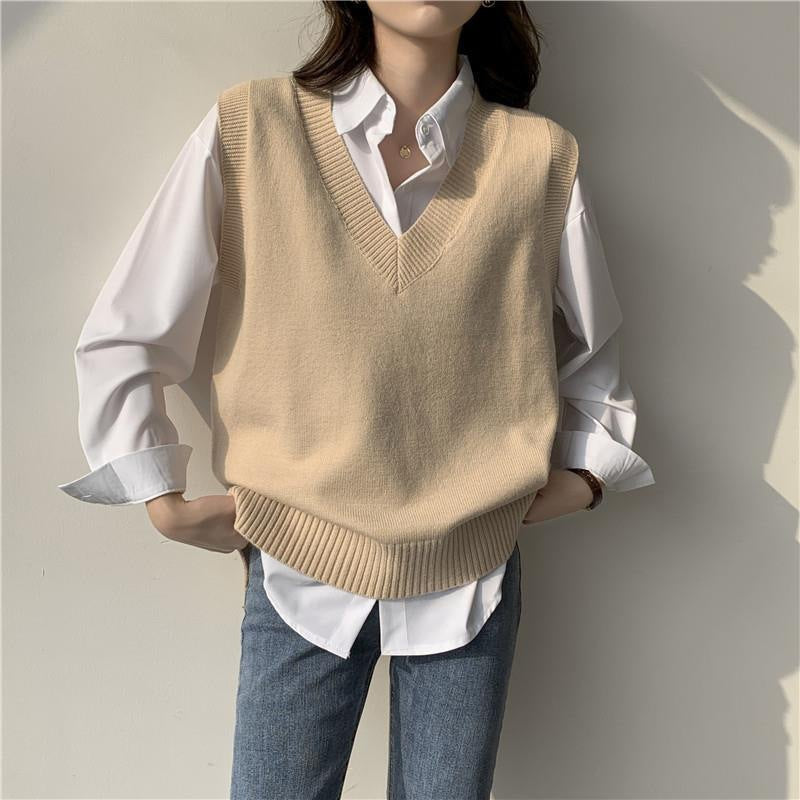 Damen Ärmellose Strickweste mit V-Ausschnitt und Rippdetails Krohn-e