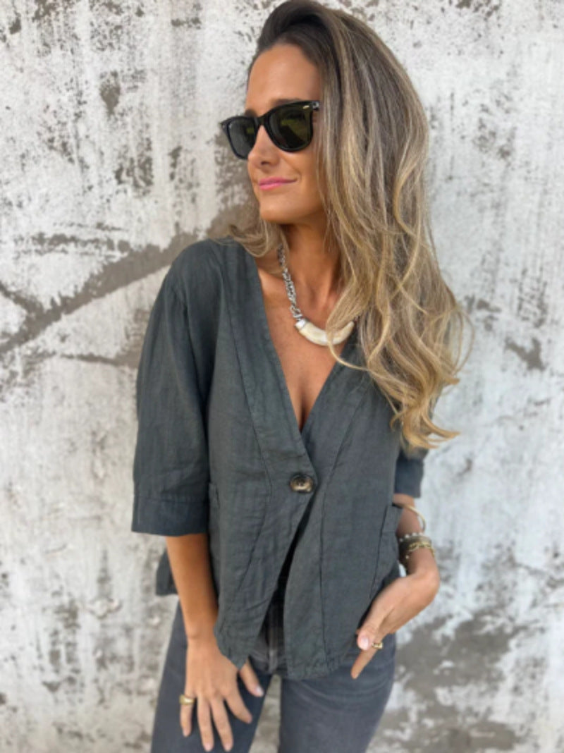 Damen Leichtes Leinenblazer mit kurzer Arm Krohn-e