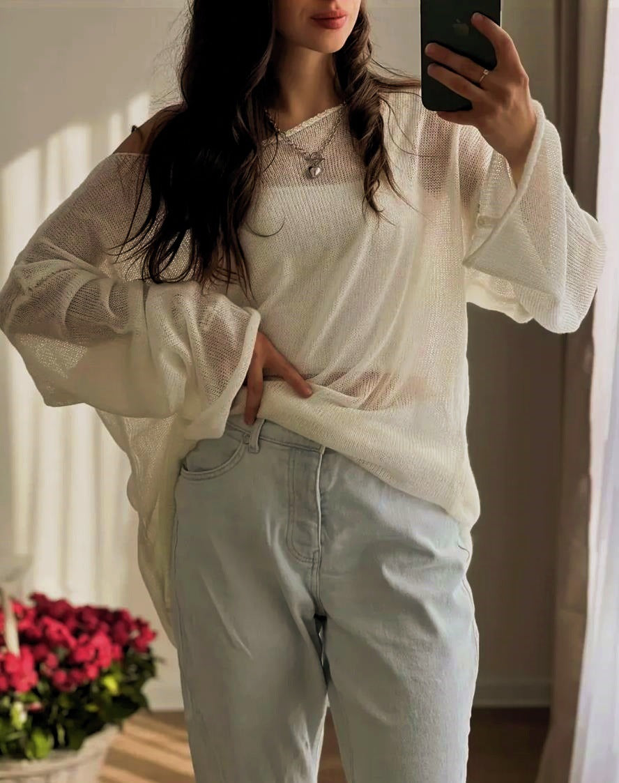 Damen luftiger Oversize-Strickpullover mit weitem Schnitt und transparentem Gewebe Krohn-e