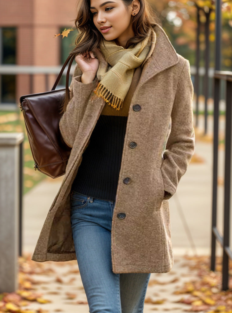 Damen Elegante Wollmantel mit modernen Knopfdetails Krohn-e