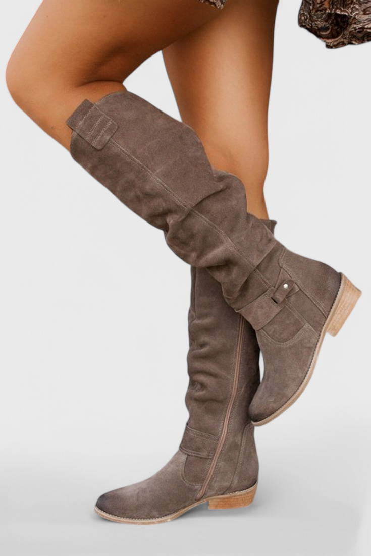 KROHN-E Damen Hohe Stiefel Retro-Design Klassisch Robuste Sohle