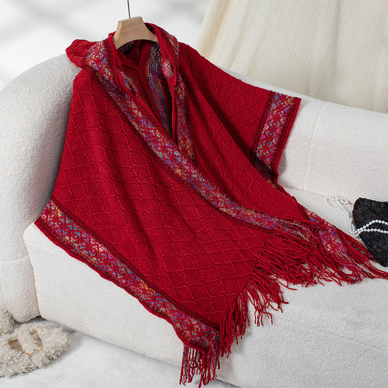 Damen eleganter Poncho mit hochwertigem Strukturdesign und Fransen Krohn-e