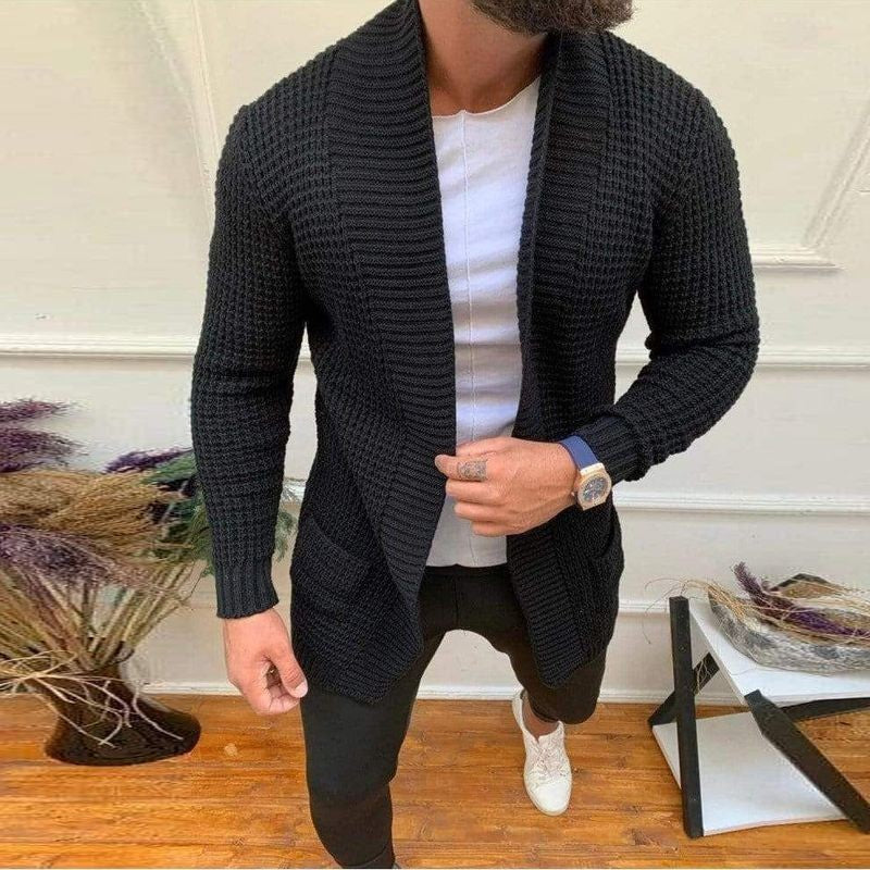 Herren Grobe Strickjacke mit offenem Design und tiefem Kragen Krohn-e