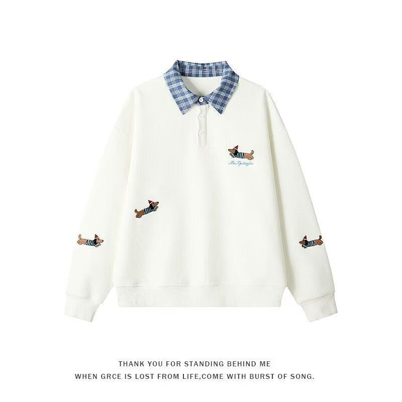 Damen Pullover mit stilvollem Karomuster und tierischem Motiv Krohn-e