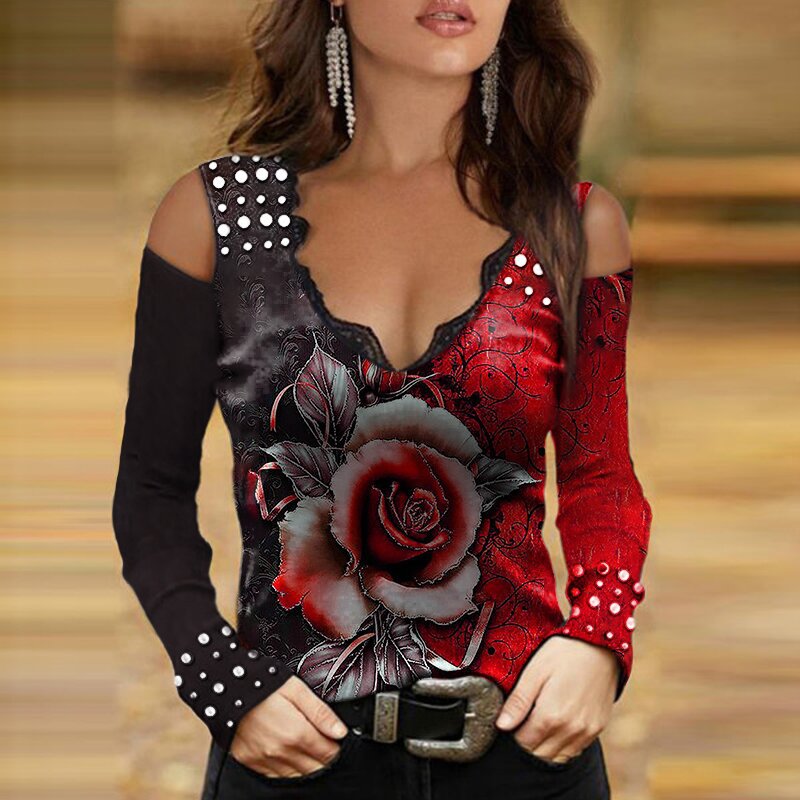 Damen Oberteil mit schulterfreiem Design und floralem Druck Krohn-e