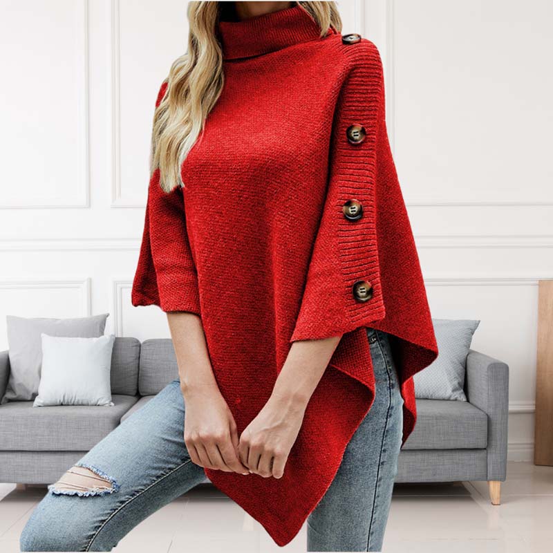 Krohn-e | Poncho mit Knopfdetails Akryl Elegant und Warm