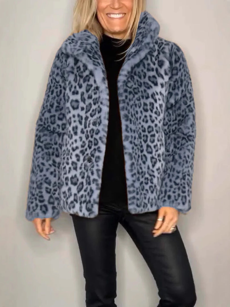 Krohn-e | Mantel - Kunstpelz - Oversized Fit - Reverskragen - Leopardenprint