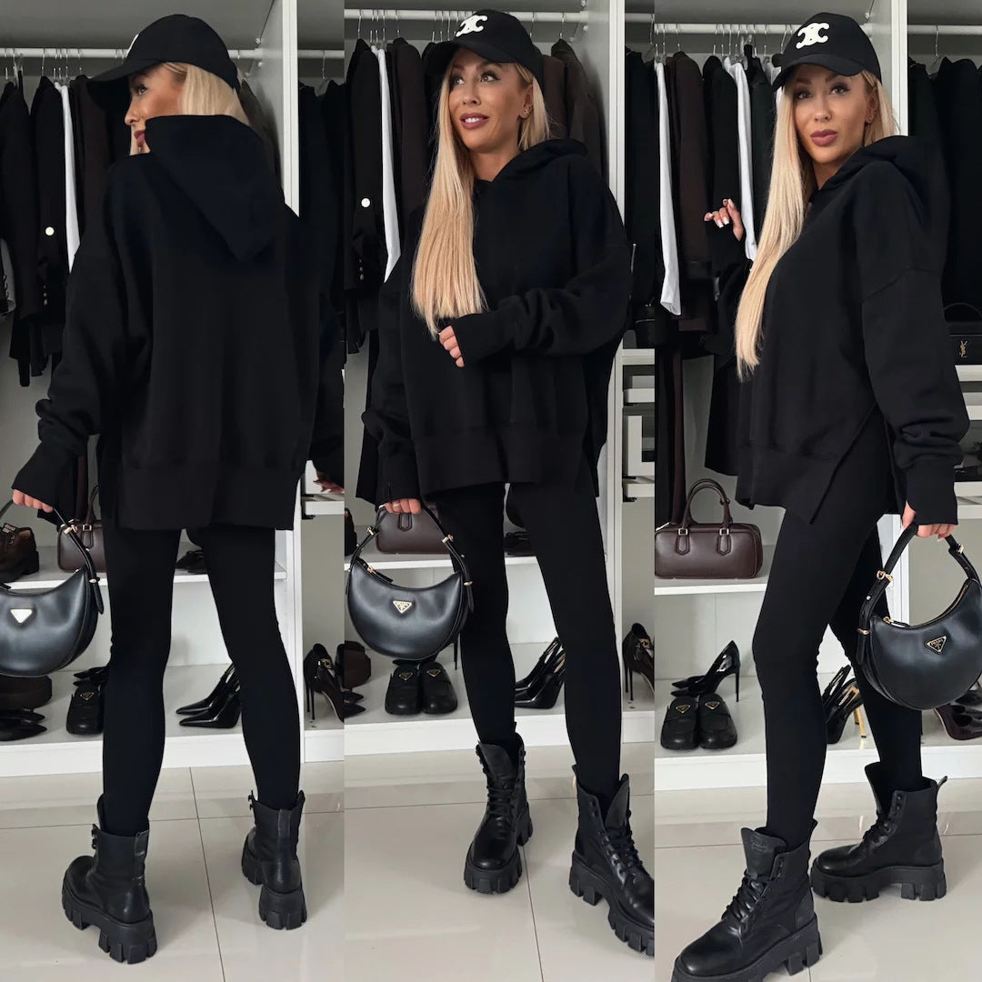 Damen legere Kapuzenpullover mit tierischem Muster und Daumenlöchern Krohn-e