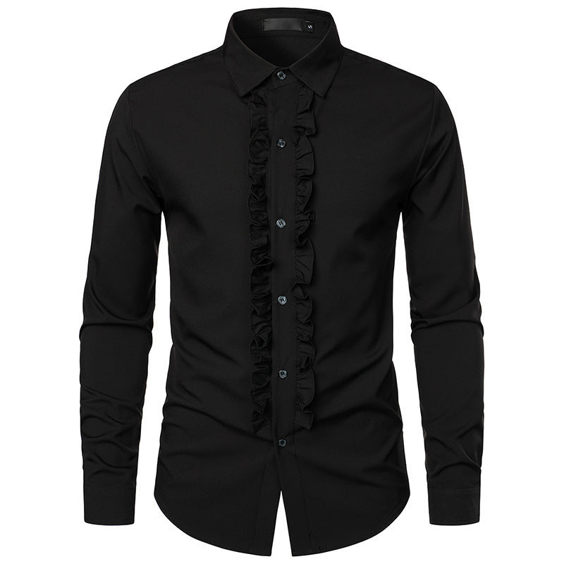 Herren Langarmhemd mit Rüschenverzierung und eleganten Knopfdetails Krohn-e