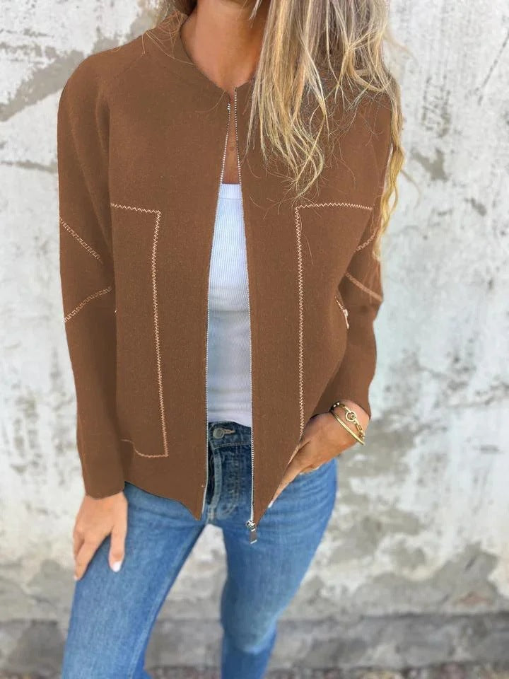 Damen Strickjacke mit eleganten Zipper-Details und feinem Strukturmuster Krohn-e