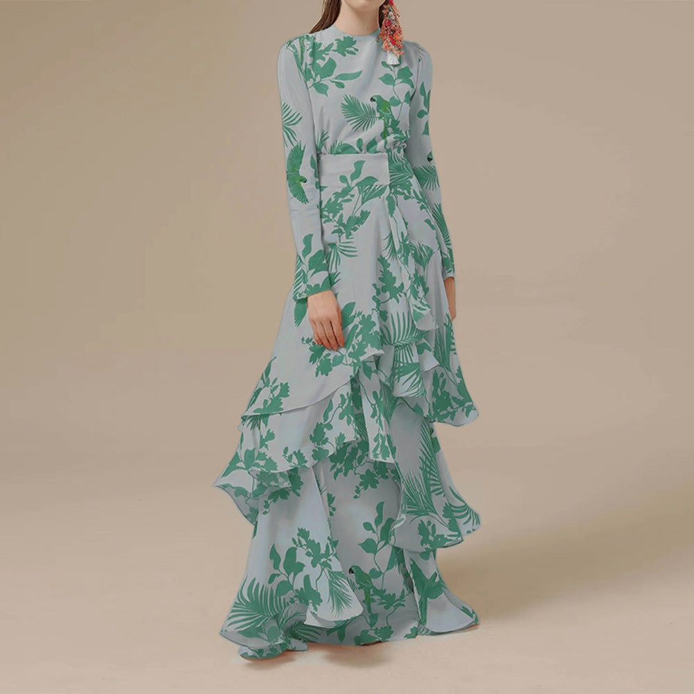 Modisches Alina Kleid mit Rüschen und Druck