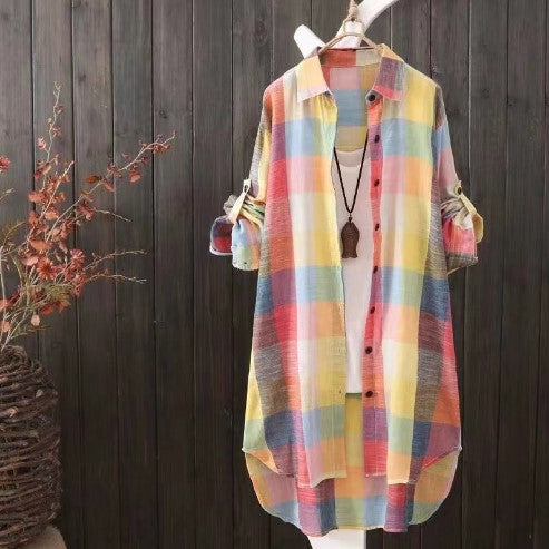 Damen Karo-Hemdbluse im lässigen Oversized-Schnitt mit langen Ärmeln und umschlagbaren Ärmeln Krohn-e