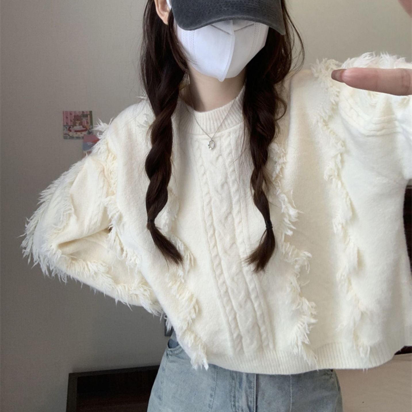 Damen Grobstrickpullover mit fransigen Details und lässigem Schnitt Krohn-e