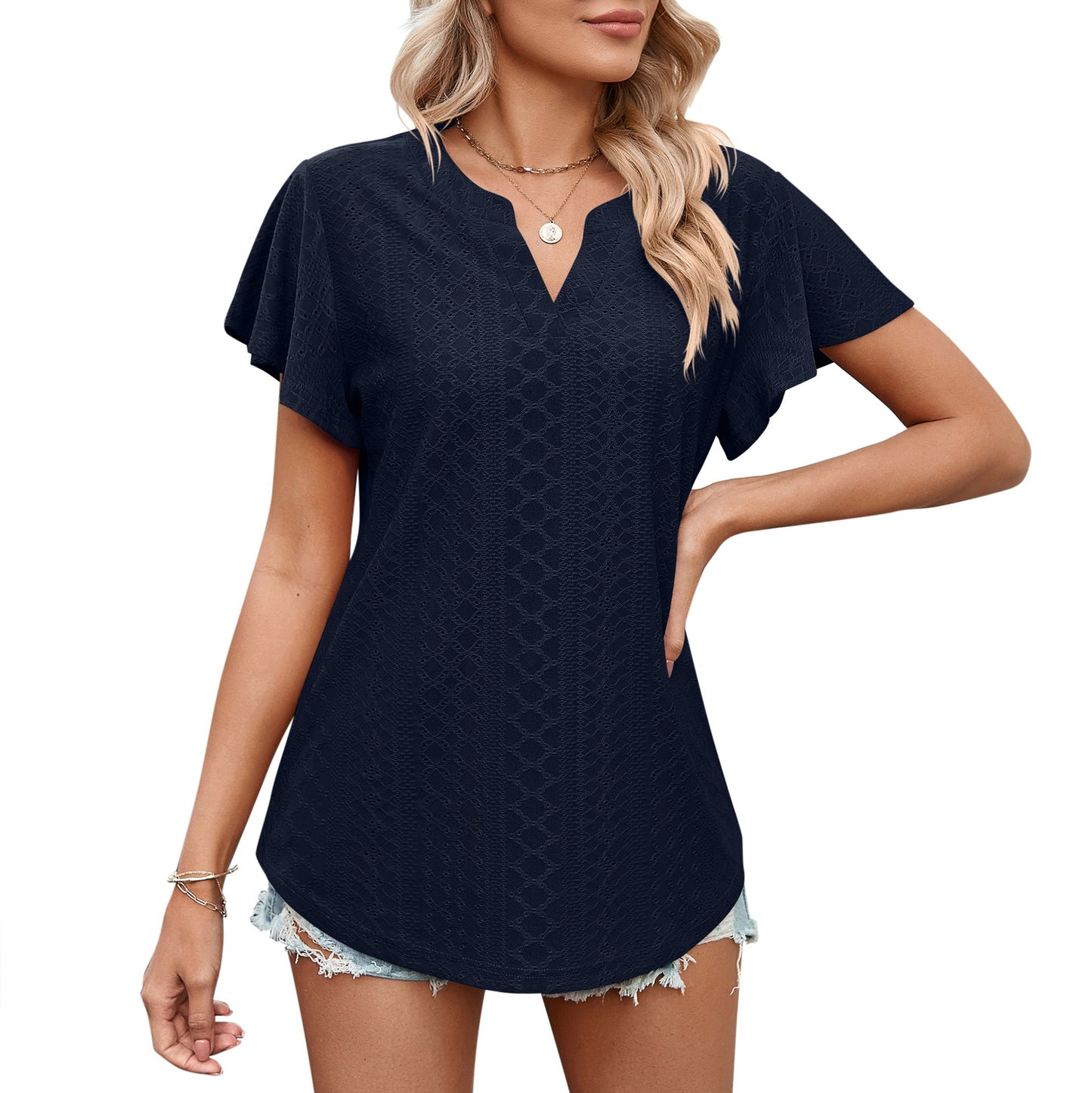 Damen Luftiges Blusenshirt mit effektvollem Lochmuster Krohn-e