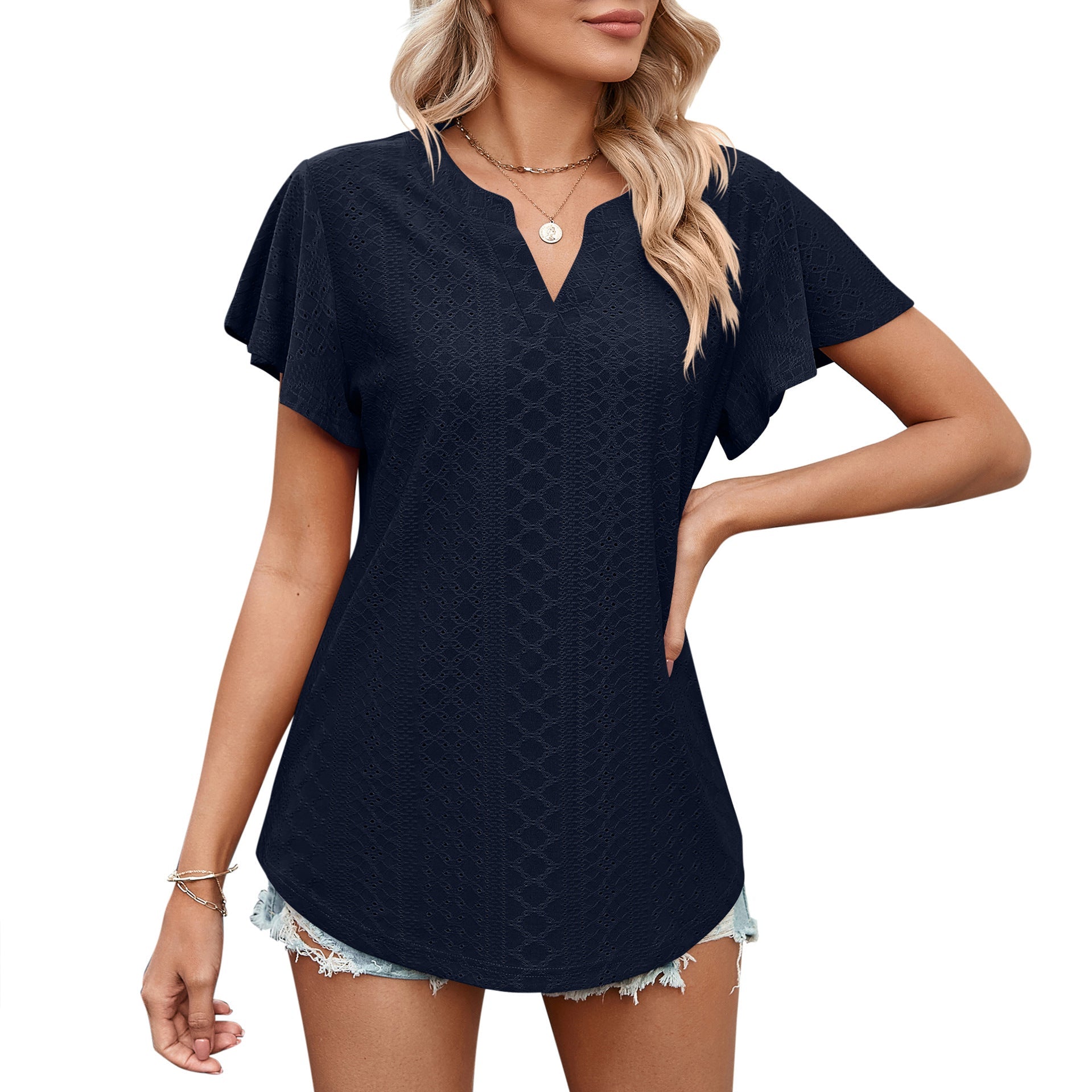 Damen Luftiges Blusenshirt mit effektvollem Lochmuster Krohn-e