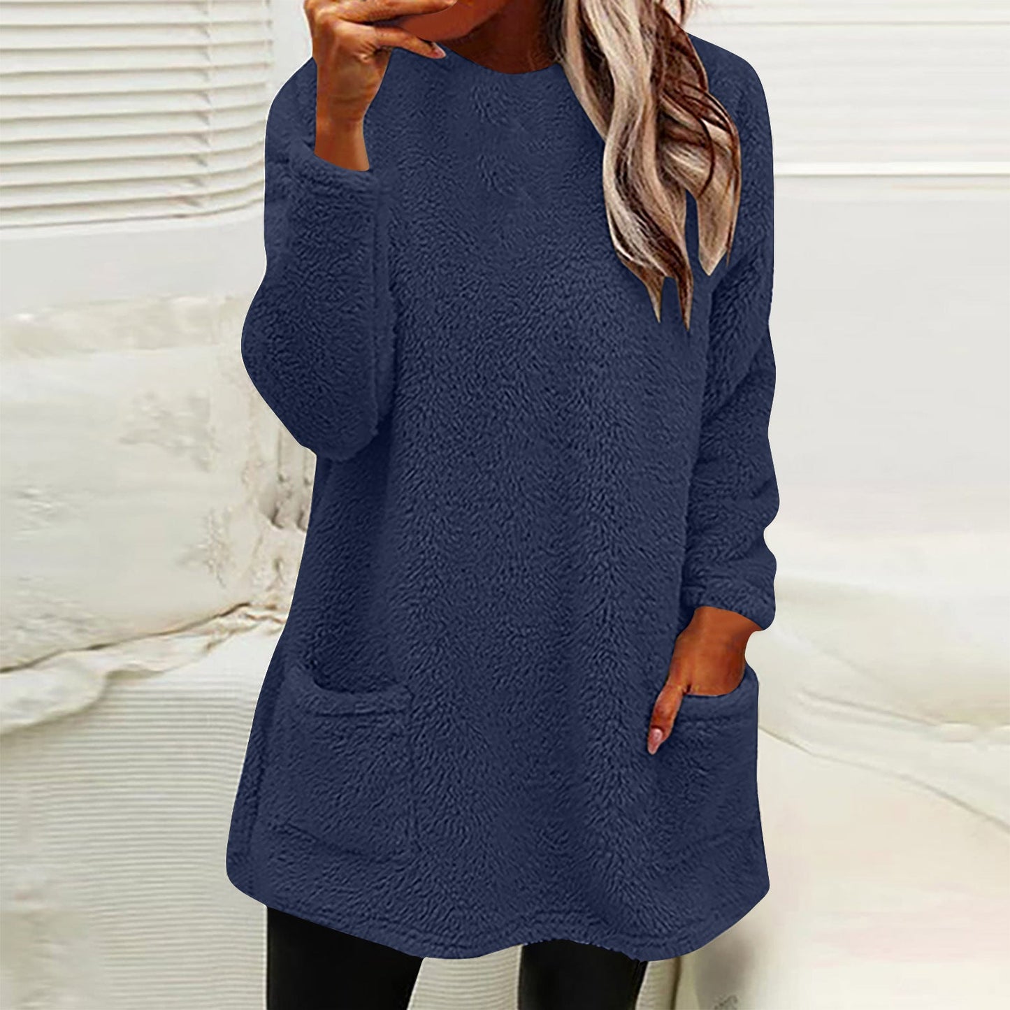 Damen Kuscheliger Fleece-Pullover mit praktischen Taschen und weitem Schnitt Krohn-e