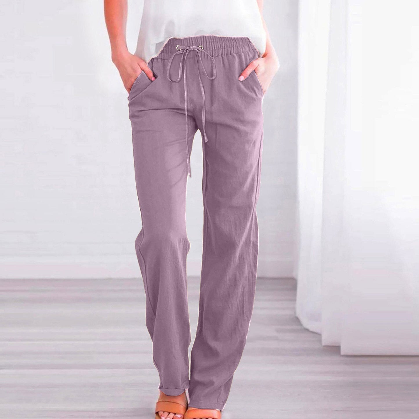 Damen Bequeme Leinen-Hose mit elastischem Bund und Taschen Krohn-e