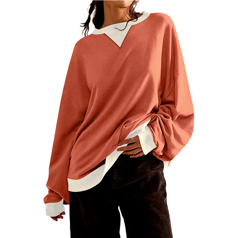 Damen lässiges Sweatshirt mit V-Ausschnitt und Kontrastbündchen Krohn-e