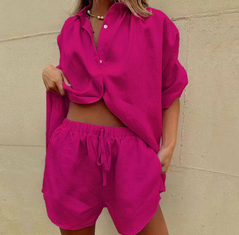 Damen lässiges Leinen-Pyjama-Set mit komfortablem Schnitt Krohn-e