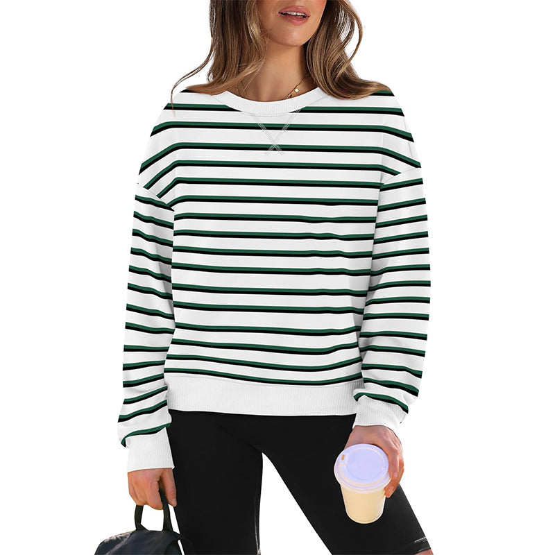 Damen lässiger Sweatshirt mit modernem Streifenmuster und Rundhalsausschnitt Krohn-e