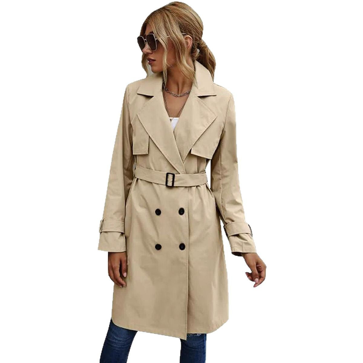 Damen Eleganter Trenchcoat mit doppelter Knopfleiste und schickem Kragen Krohn-e
