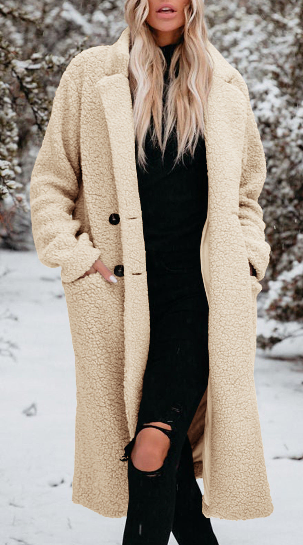 Damen Oversized Teddy-Mantel mit Knopfverschluss und praktischen Taschen Krohn-e
