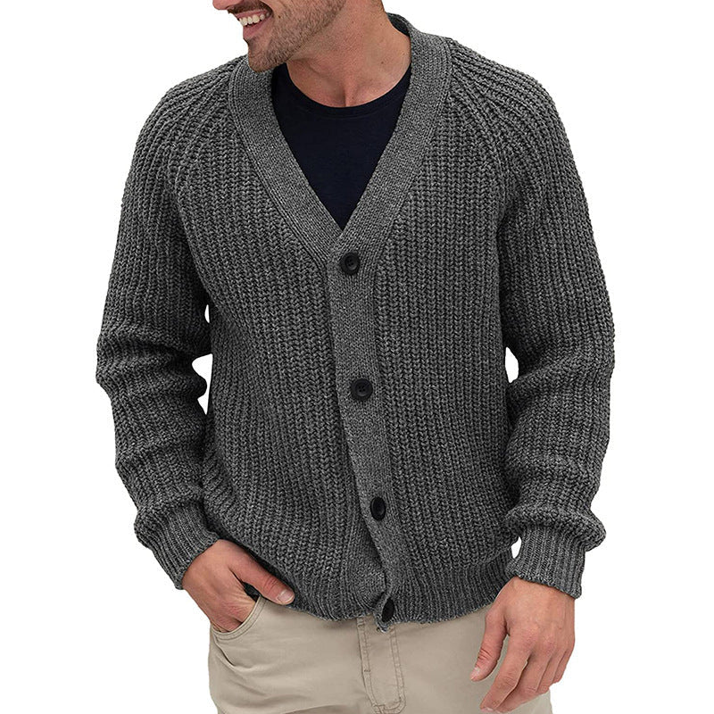 Herren Strickjacke mit grober Maschenstruktur und eleganten Knopfdetails Krohn-e