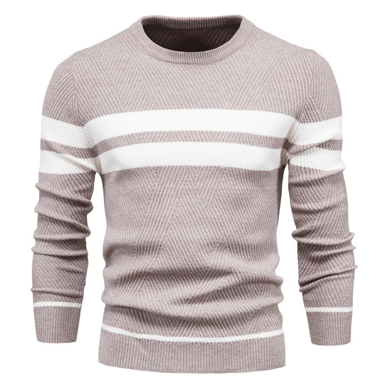 Klassischer, moderner Herrenpullover mit Streifendesign und Rundhals