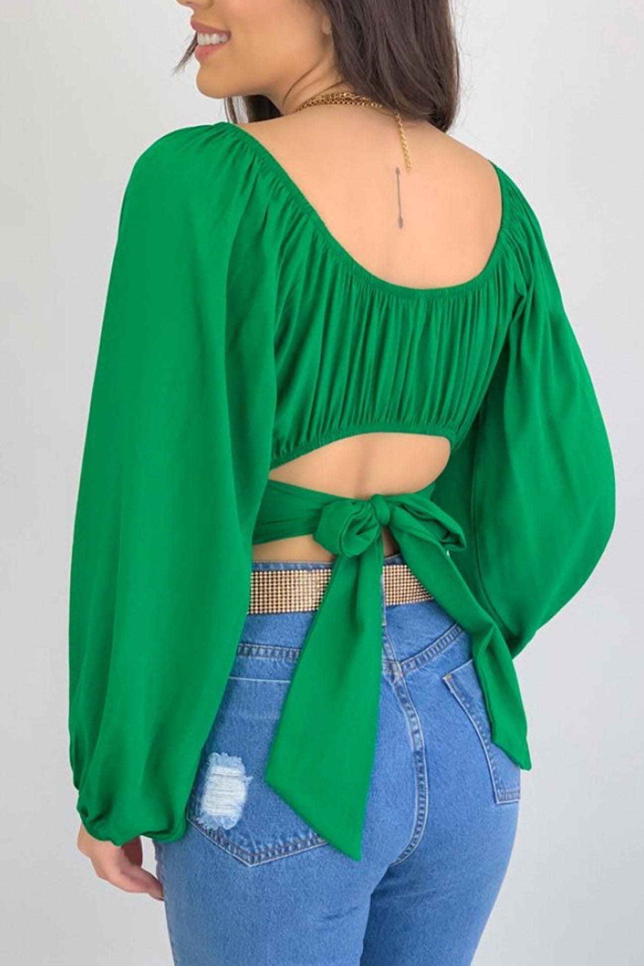 Fudus Cropped Top with Puff Sleeves