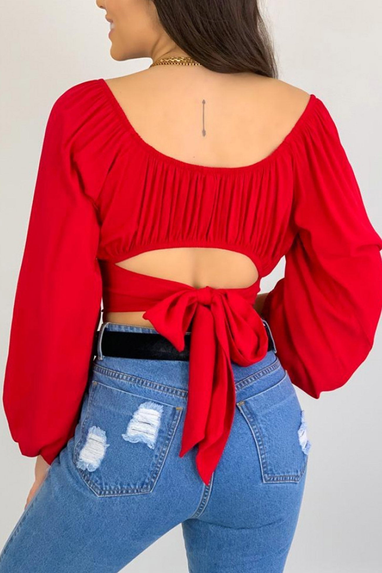 Fudus Cropped Top with Puff Sleeves