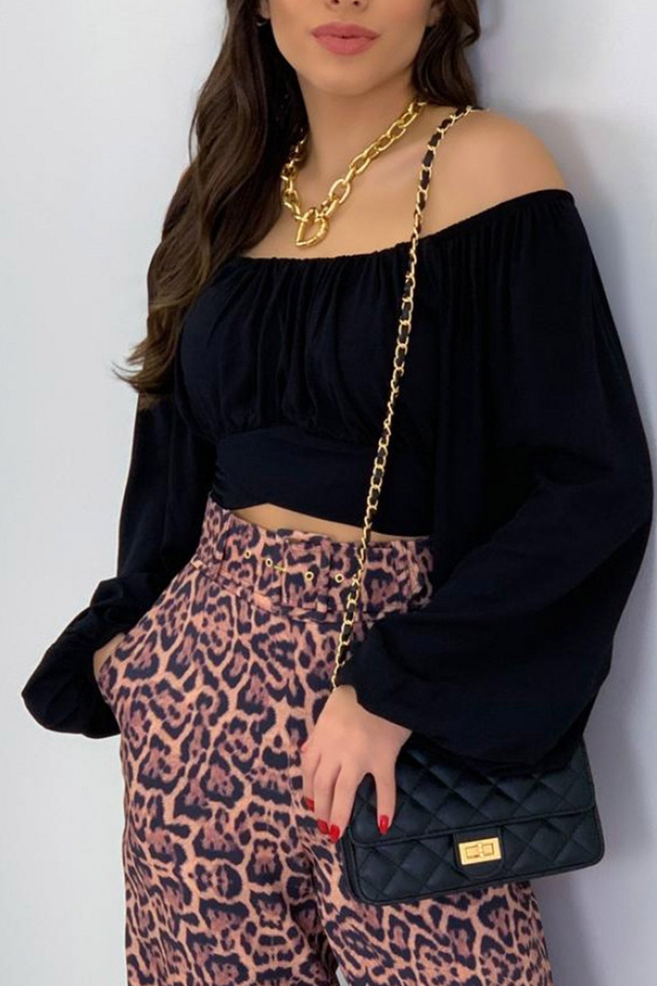 Fudus Cropped Top with Puff Sleeves
