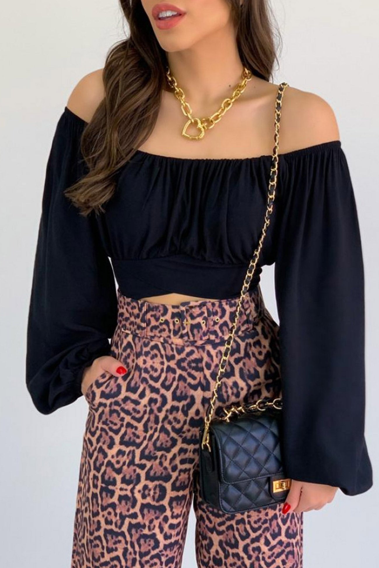 Fudus Cropped Top with Puff Sleeves