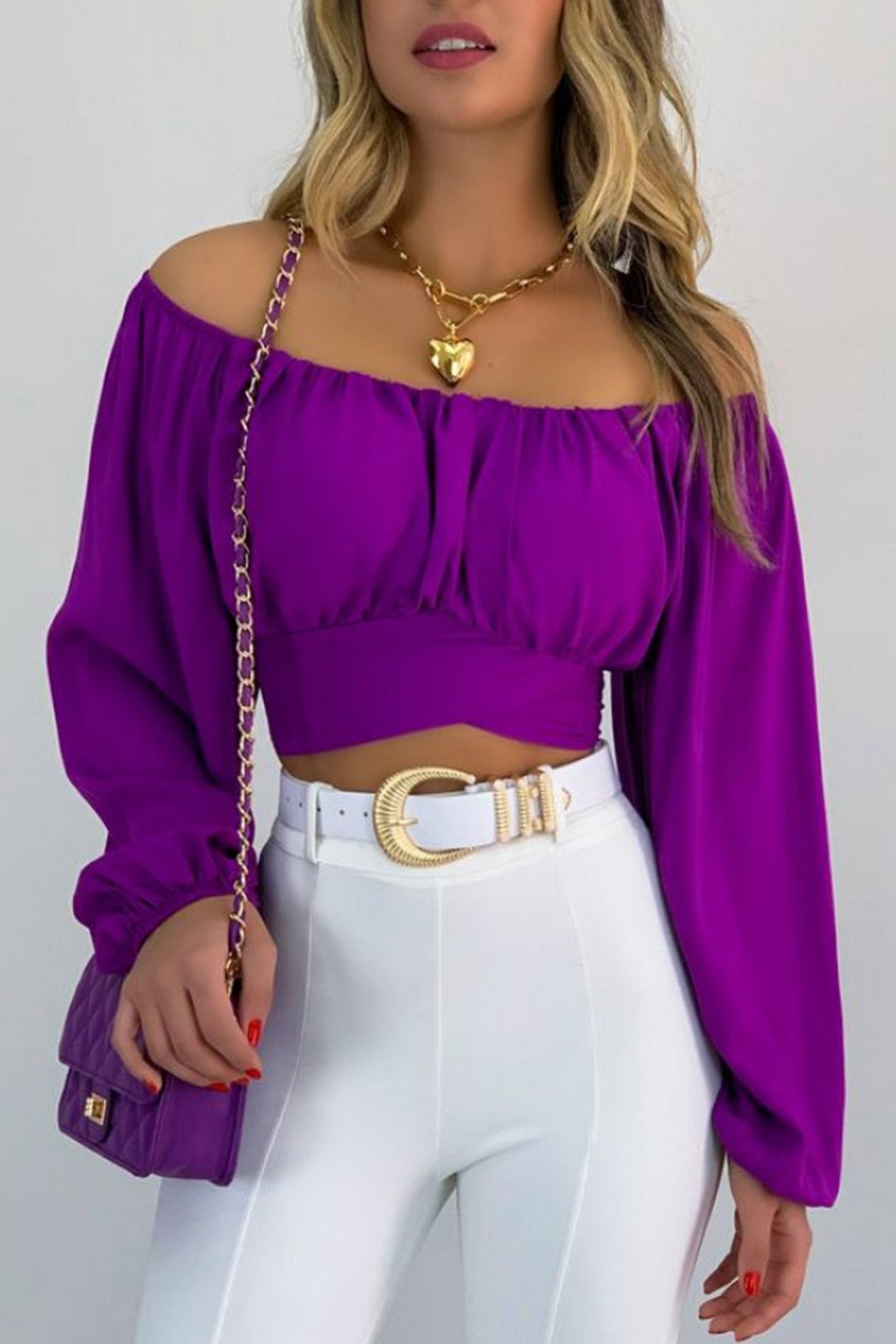Fudus Cropped Top with Puff Sleeves